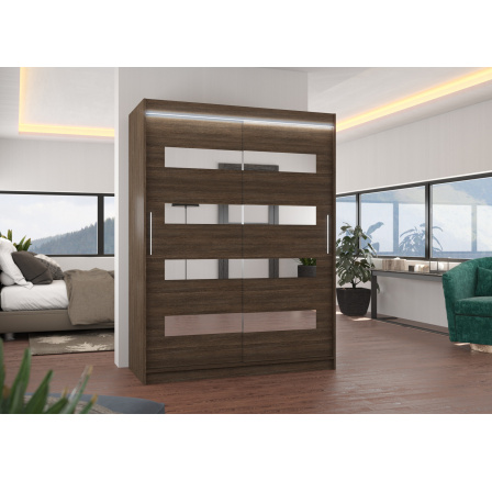 Posuvná skříň se zrcadlem a LED osvětlením BALTIC 150 Choco+Choco