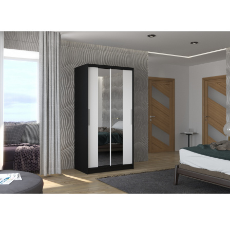 Posuvná skříň se zrcadlem DRAGONIS 100 Černá+Bílá