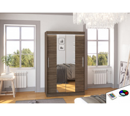 Šatní skříň s posuvnými dveřmi, zrcadlem a LED osvětlením SANTOS 120 Choco+Choco