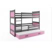Dětská patrová postel RICO 3 s přistýlkou 90x200 cm, bez matrace, Grafit/Růžová