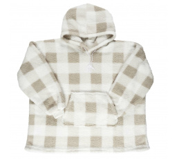 Dlouhá zateplená mikina/snudie v kostce béžová/bílá