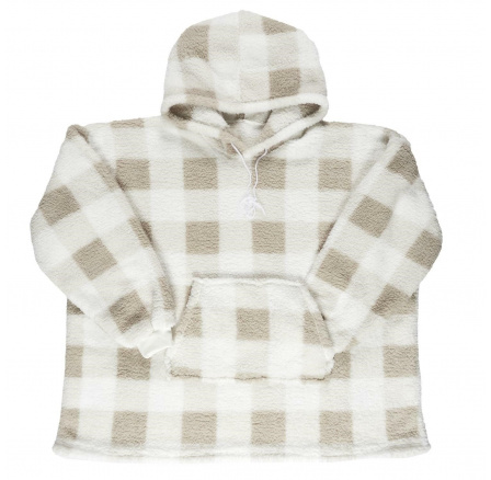Dlouhá zateplená mikina/snudie v kostce béžová/bílá