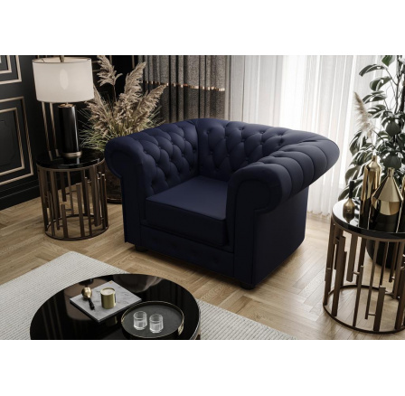 Křeslo MANCHESTER přírodní kůže - Modrá kůže