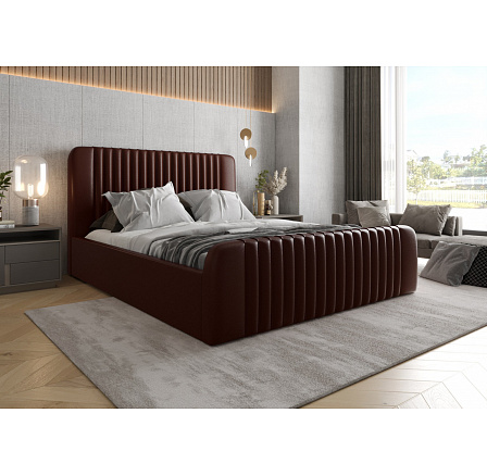 POSTEL MODENA Z PŘÍRODNÍ KŮŽE S ÚLOŽNÝM PROSTOREM - 160 cm x 200 cm, Dřevěná