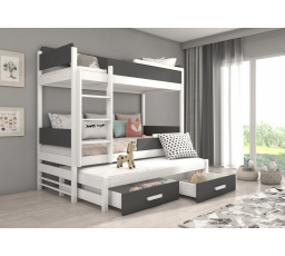 Třílůžková patrová postel QUEEN 180x80 Bílá+Antracit