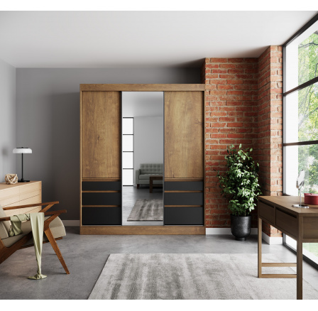 Posuvná skříň se zrcadlem HAIDAR 180 Lefkas+Černá Posuvná skříň se zrcadlem HAIDAR 180 Lefkas+Černá