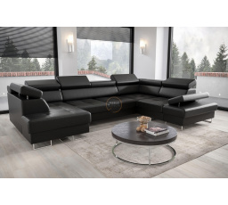 Rohová sedací souprava GALAXY MAX II s funkcí spaní 210x350x165 přírodní kůže - černá kůže, pravá