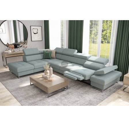Rohová sedací souprava GALAXY , relax s funkcí spaní 225X350 cm - mátová, levá