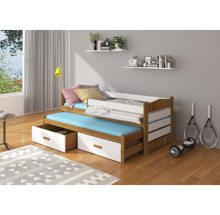 Dvojlůžko s bariérkou TIARRO 180x80 Dub+Bílá