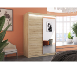 Posuvná skříň se zrcadlem a LED osvětlením JORDI 150 Sonoma+Sonoma