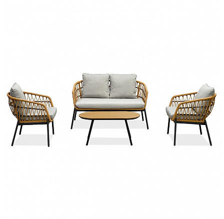 Zahradní sedací souprava, kov, polyratan, hnědá, AZ-L1880 NAT