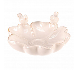 Krmítko/pítko - keramické, květ s ptáčky, krémové