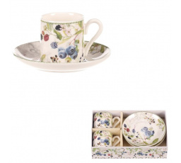 Hrneček s podšálky po 2 kusech - dárkový set, porcelán, bílý s lesními plody