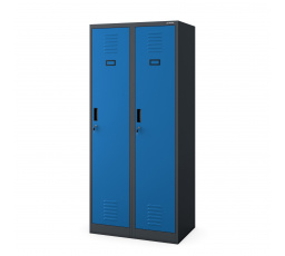 Kovová šatní skříň antracitovo-modrá: čtyřkomorová KACPER, 800 x 1800 x 500 mm