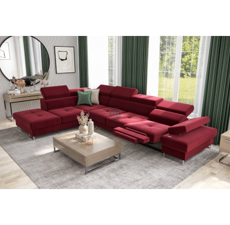 Rohová sedací souprava GALAXY , relax s funkcí spaní 225X350 cm - červená , levá