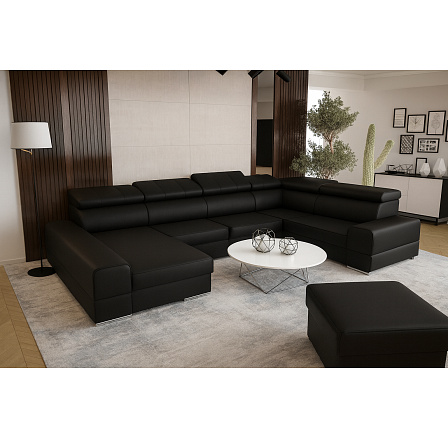 Rohová sedací souprava ROYAL MAX II průměr 230x375x185 přírodní kůže - černá kůže , pravá