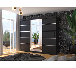 Šatní skříň s posuvnými dveřmi a zrcadlem SALTO 250 Černá+Černá