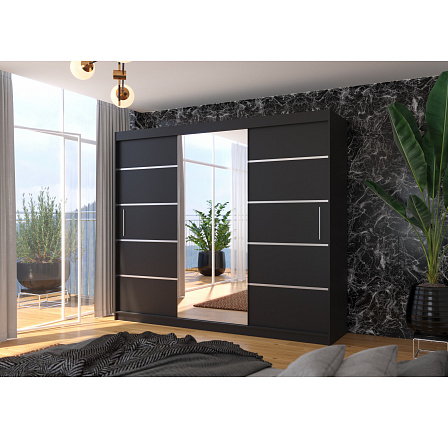 Šatní skříň s posuvnými dveřmi a zrcadlem SALTO 250 Černá+Černá Šatní skříň s posuvnými dveřmi a zrcadlem SALTO 250 Černá+Černá