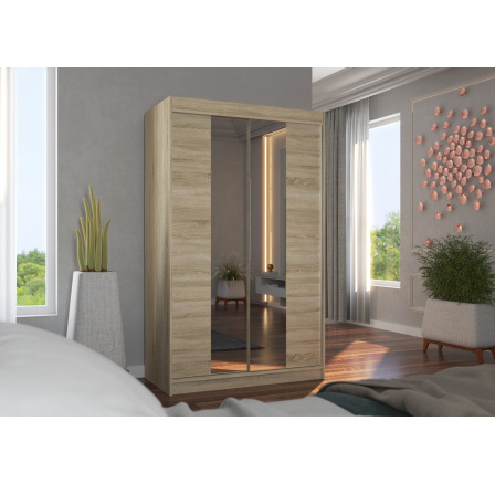 Šatní skříň s posuvnými dveřmi a zrcadlem MARVIN 120 Sonoma+Sonoma