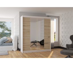 Posuvná skříň se zrcadlem TRAVES 180 Bílá+Sonoma