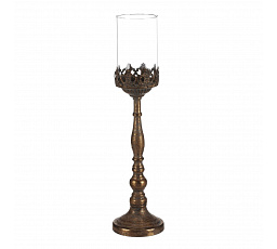 Svícen kovový - výška 46 cm, na stojanu, se sklem, zlatý
