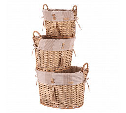 Koš proutěný - regálový, oválný s uchy, cena za sadu 3 ks