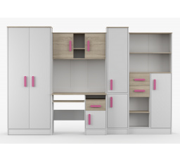 Dětský pokoj MACIUS, Bílá Mat/Dub Sonoma/Růžová