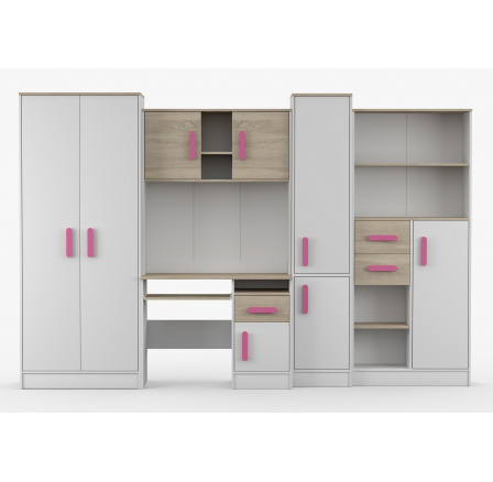 Dětský pokoj MACIUS, Bílá Mat/Dub Sonoma/Růžová