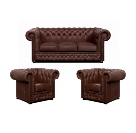 Sedací souprava Chesterfield Lord 3+1+1 kůže hnědá