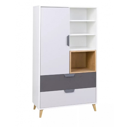 Regál POKER R5, Bílá/Grafit/Dub lefkas/Šedá Regál POKER R5, Bílá/Grafit/Dub lefkas/Šedá