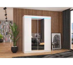 Posuvná skříň se zrcadlem a LED osvětlením INESS 150 Bílá+Bílá