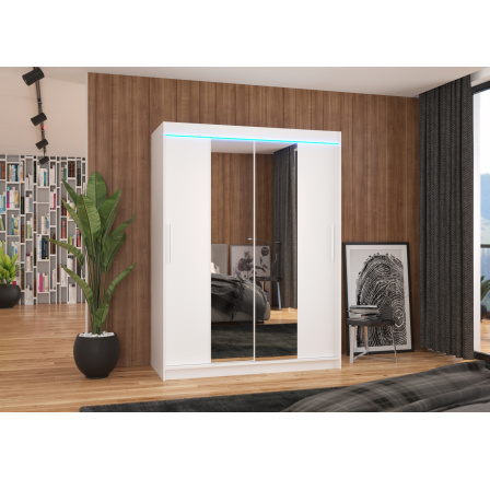 Posuvná skříň se zrcadlem a LED osvětlením INESS 150 Bílá+Bílá