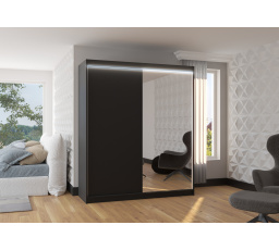 Posuvná skříň se zrcadlem a LED osvětlením VIKI 180 Černá+Černá