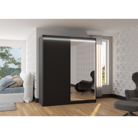 Posuvná skříň se zrcadlem a LED osvětlením VIKI 180 Černá+Černá