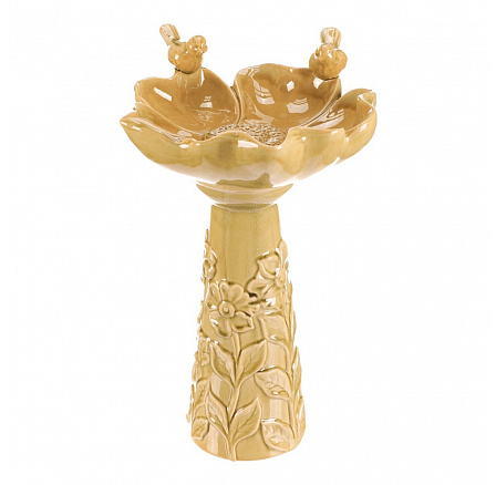 Krmítko/pítko - keramické, květ s ptáčky, stojaté, světle zelené