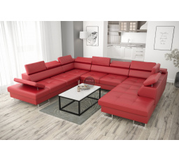 Rohová sedací souprava GALAXY MAX I s funkcí spaní 280X350X225 přírodní kůže - červená kůže, Levá strana