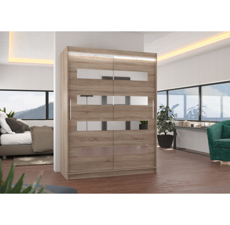 Posuvná skříň se zrcadlem a LED osvětlením BALTIC 150 Truffle+Truffle