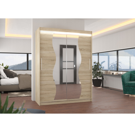 Posuvná skříň se zrcadlem a LED osvětlením RENZO 150 Sonoma+Sonoma