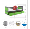Dětská postel RICO 90x200 cm se šuplíkem, s matrací, Grafit/Zelená