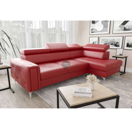 Rohová sedací souprava s funkcí spaní ORION 165x255 přírodní kůže - červená kůže, pravá