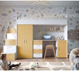 Patrová postel PARADISE 4S Bílá Žlutá Curry mat