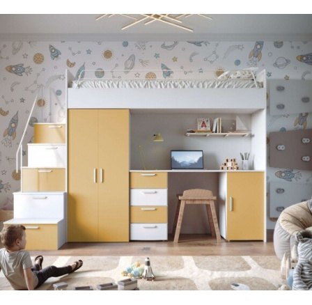 Patrová postel PARADISE 4S Bílá Žlutá Curry mat Patrová postel PARADISE 4S Bílá Žlutá Curry mat