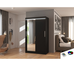 Posuvná skříň se zrcadlem a LED osvětlením BARIO 120 Černá+Černá