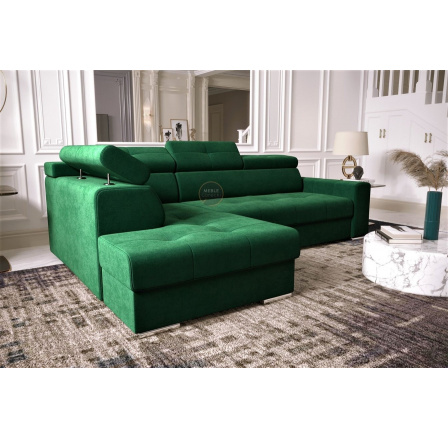 Rohová sedací souprava s funkcí spaní MARGO I 260×185 - zelená , levá