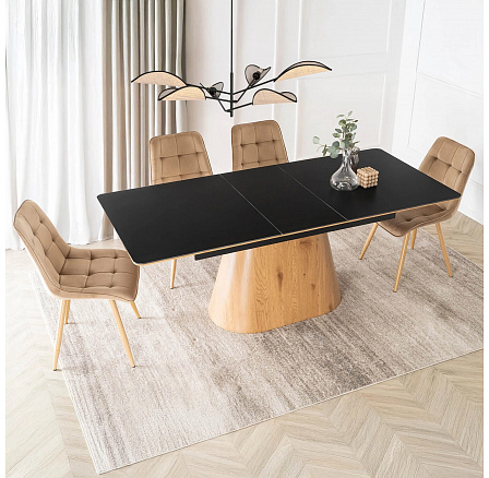 Stůl LIZBONA Keramický Rozkládací 160-200 cm Černý/Dub