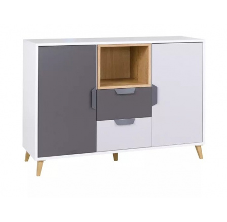 Komoda POKER R8, Bílá/Grafit/Dub lefkas/Šedá Komoda POKER R8, Bílá/Grafit/Dub lefkas/Šedá