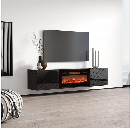 TV komoda LUXE s elektrickým krbem, černá / černý lesk TV komoda LUXE s elektrickým krbem, černá / černý lesk
