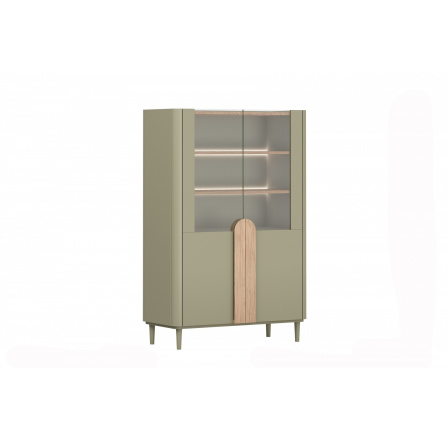 AMILIO VITRÍNA 100 2D - eukalyptus / dub baltic dune / úchyty dub přírodní / nohy eukalyptus