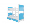 Dvoulůžková patrová postel s matracemi MARABA White+Blue