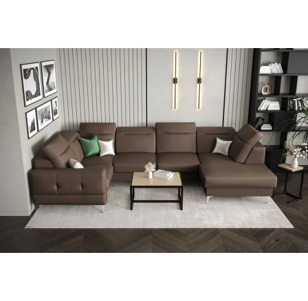 Rohová sedací souprava MALIBU MAX II 180x350x182 cm přírodní kůže - Hnědá kůže, Levá strana